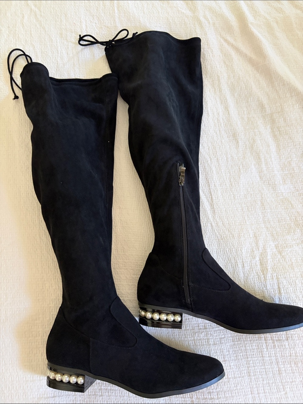 JustFab Black Over-the-Knee Pearl Heel Women's Boots